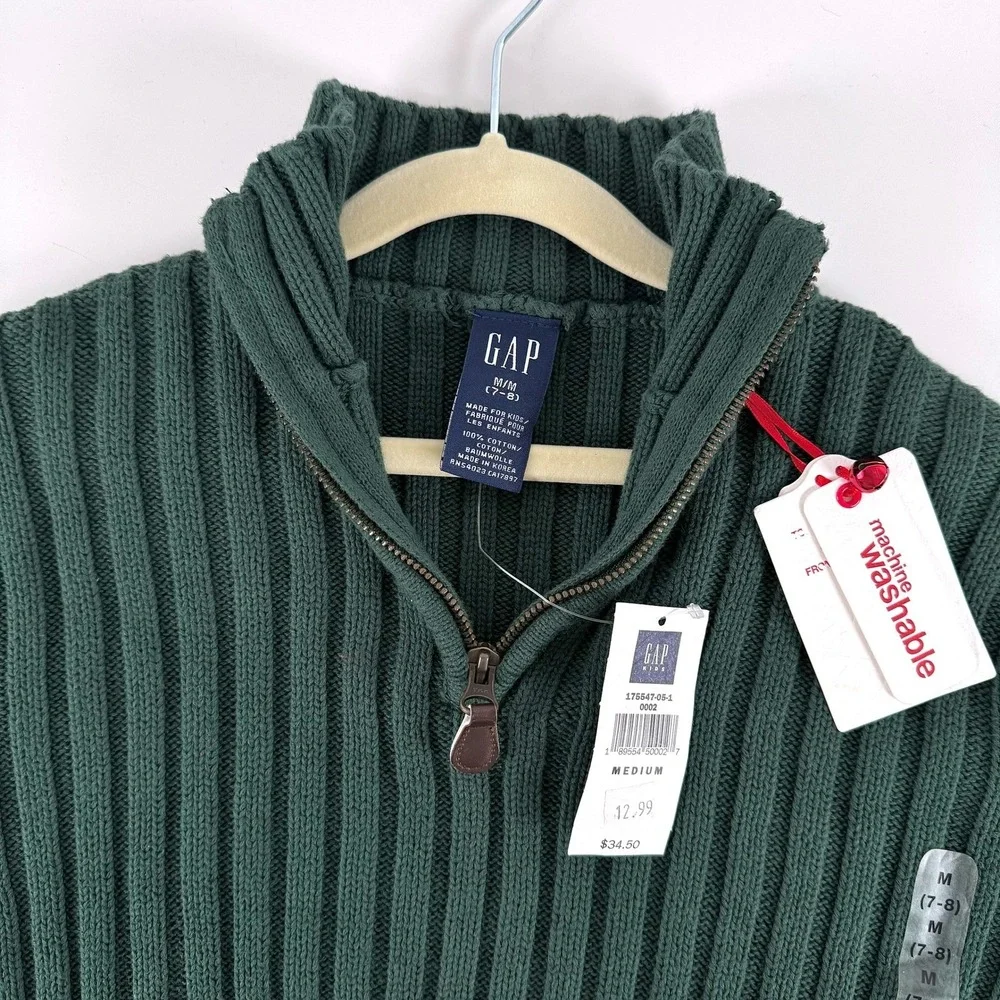 Gap‎ Kids Boys Medium Green Ribbed Quarter Zip Sweater Mock Neck Holiday Festive